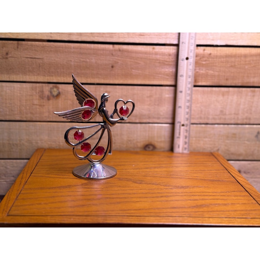Mascot Crystal Delight Chrome Angel Heart Red Crystal Figurine 4.75"